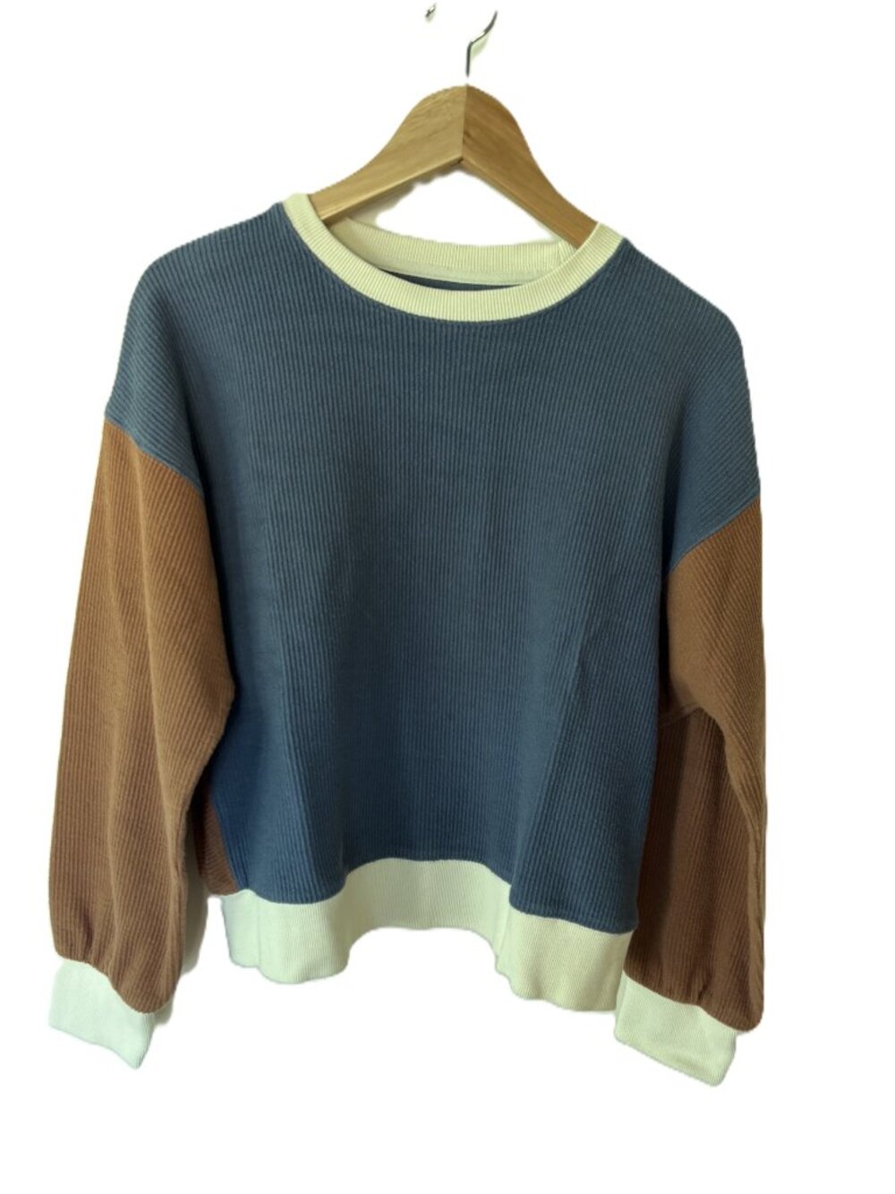 Thread & Supply Colorblock Cotton/Poly Ribbed Sweater, Dolman Sleeves, Size L